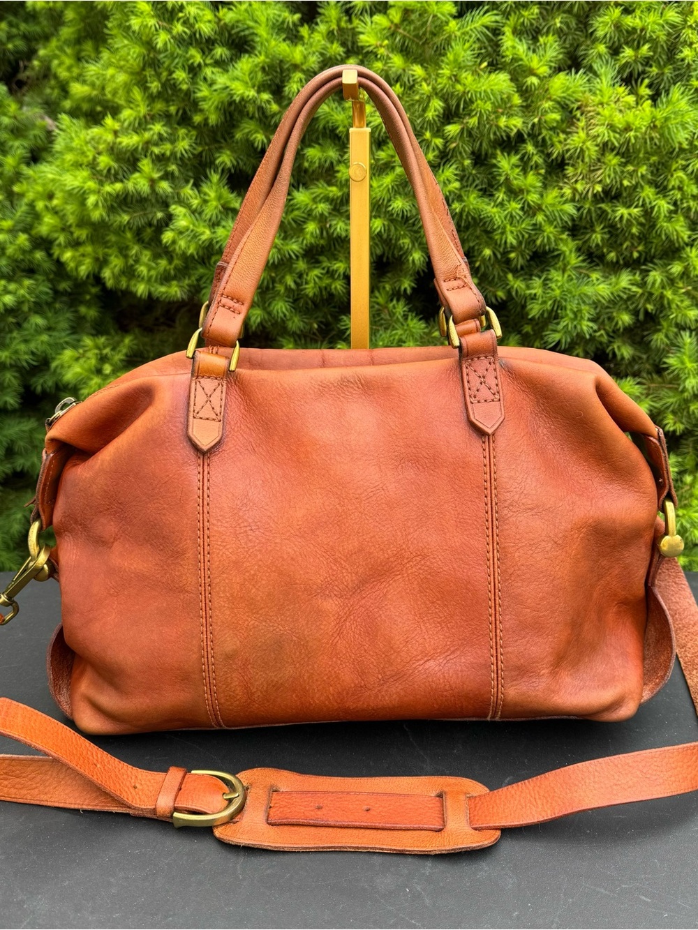 Madewell Leather Satchel Shoulder Bag in Cognac Brown